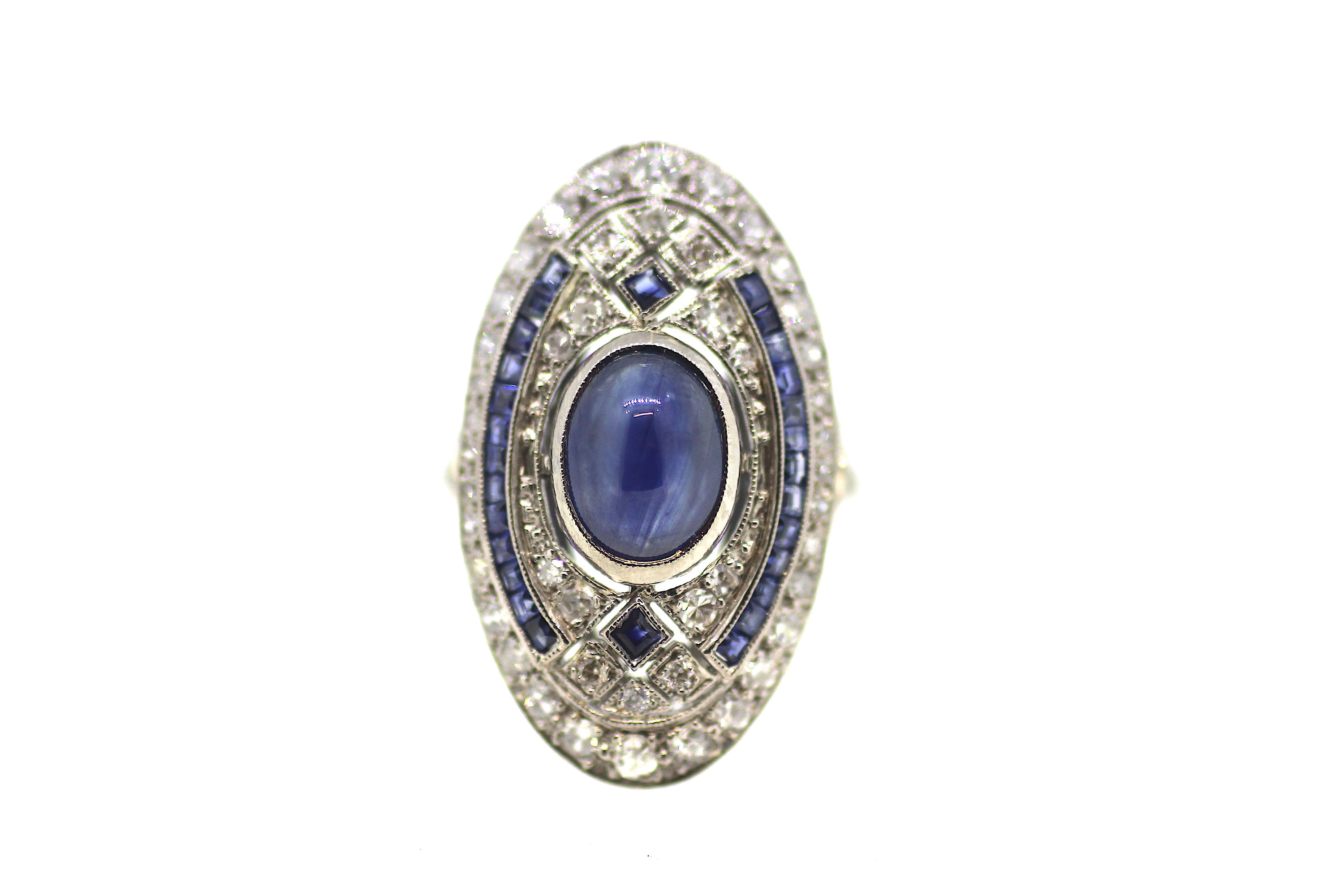 18 karaat Art Deco Sapphire Ring / Art Deco Diamond Sapphire Ring / Britse Art Deco Cabochon Cut Sapphire Ring / Art Deco September Birthstone