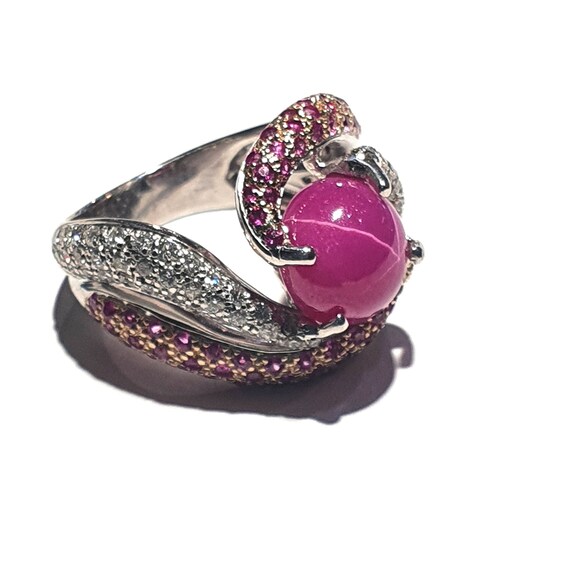 18ct Star Ruby Ring / Ruby and Diamond / White Go… - image 3