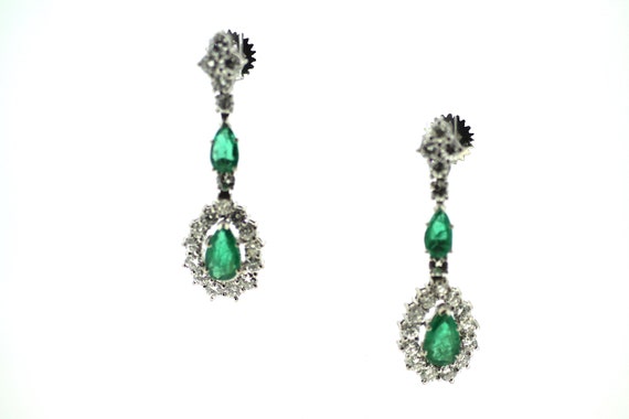 Antique Emerald Diamond Chandelier Drop Earrings /