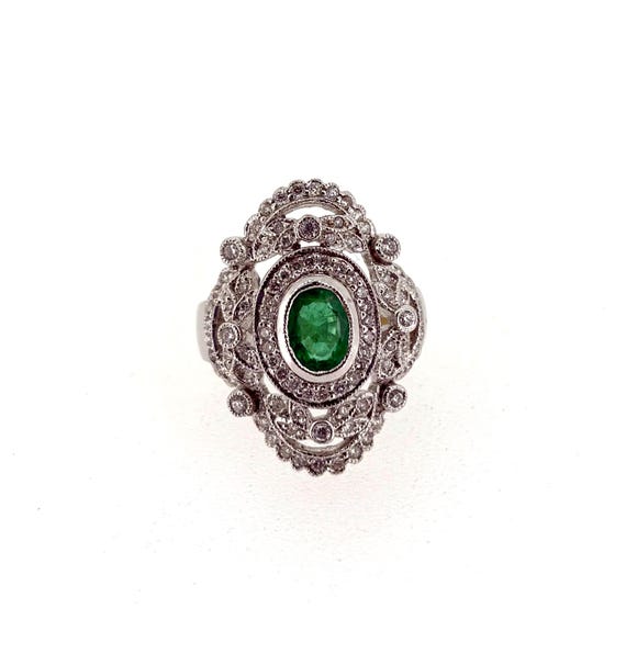 18ct Gold, Diamond & Emerald Ring/jewellery/18ct white gold ring