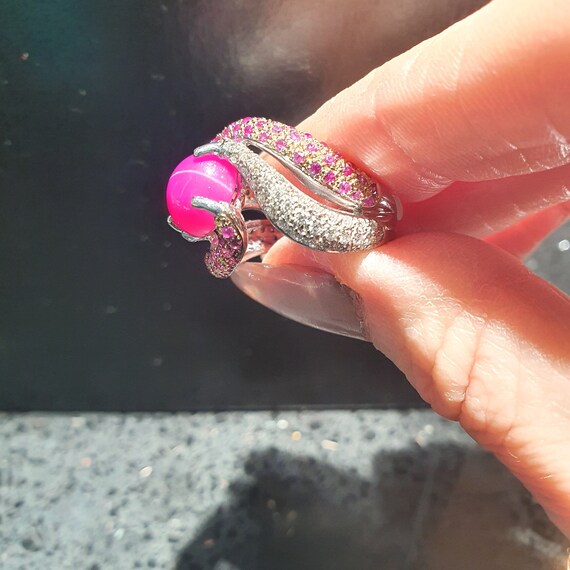 18ct Star Ruby Ring / Ruby and Diamond / White Go… - image 5