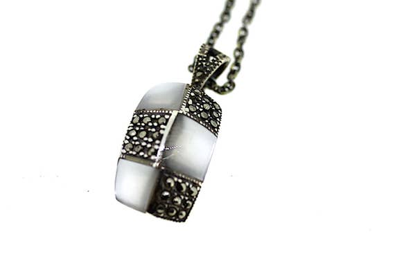 Vintage Silver Marcasite and Mother of Pearl Penda