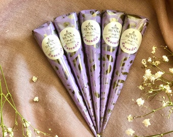 5 Pack Organic Henna Cones: Lavender Essential Oils, Body Art
