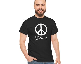 Peace with peace symbol. White on black Tee