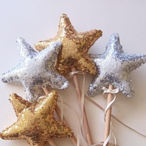 Sequin fairy wands and crown set, star wand and felt crown, magic wand, costume accessory. Christmas gift, Birthday gift.