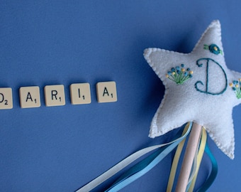 Fairy wand, Felt wand,Personalized wand, Personalized  birthday gift, Embroidered Letter  D, Unique gift