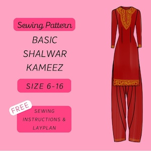 Kurta/Kurti/Kameez & Shalwar/Salwar Trousers A4/A0 PDF Sewing Pattern Sizes 6-16 (Asian, Indian Fashion, Womenswear, Pakistani Fashion)