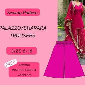 Palazzo Trousers/Sharara Shalwar Trousers A4/A0 PDF Sewing Pattern Sizes 6-16 (Asian, Indian Fashion, Womenswear, Pakistani Fashion)