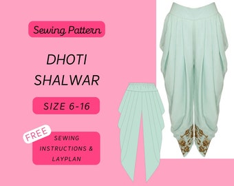 Dhoti Shalwar/Salwar Hose A4/A0 PDF Schnittmuster Größen 6-16 (asiatische, indische Mode, Damenmode, pakistanische Mode)