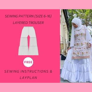 Layered Trousers A4/A0 Digital PDF Sewing Pattern Sizes 6-16 Shalwar, Kurti, Kameez, Kurta, Asian clothing, Indian Womenswear, Asian Attire
