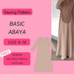 Basic Abaya PDF Sewing Pattern Sizes 6-16 (Muslim Fashion, Womenswear, Abaya Fashion, Hijab, Modest Dress)