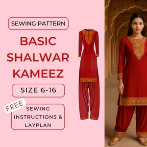 Kurta/Kurti/Kameez & Shalwar/Salwar Hose A4/A0 PDF Schnittmuster Größen 6-16 (Asiatisch, Indische Mode, Damenmode, Pakistanische Mode)
