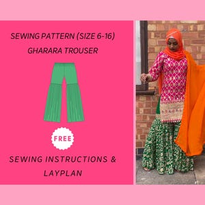 Gharara Trousers A4/A0 PDF Sewing Pattern Sizes 6-16 (Kurta, Kurti, Salwar, Saree, Indian, Womenswear, Asian Attire, Pakistani,Trousers)