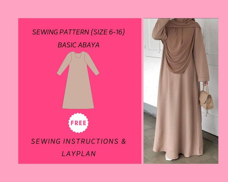 Basic Abaya PDF Sewing Pattern Sizes 6-16 A4/A0 UK Paper Size (muslim ...