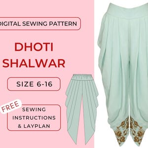 Dhoti Shalwar/Salwar Trousers A4/A0 PDF Sewing Pattern Sizes 6-16 (Asian, Indian Fashion, Womenswear, Pakistani Fashion)
