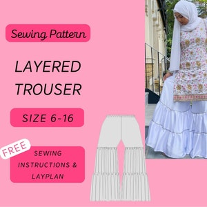 Layered Trousers A4/A0 Digital PDF Sewing Pattern Sizes 6-16 Shalwar, Kurti, Kameez, Kurta, Asian clothing, Indian Womenswear, Asian Attire