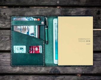 iPad Mini Large Moleskine Cover - Crazy Horse Green Leather, A5 Journal Protector, Handmade Eco-Friendly Gift for Writers & Notebook Lovers