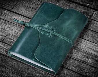 Refillable Leather Wrap Journal / Planner Cover - Crazy Horse Forest Green