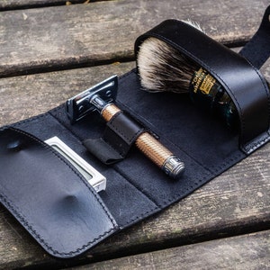 Leather Shaving Travel Kit Black image 1