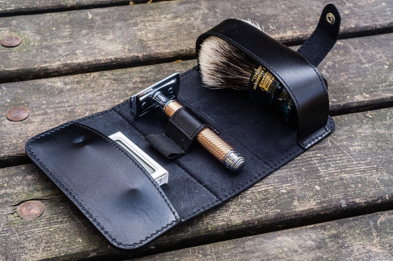 Leather Shaving Travel Kit Black image 1