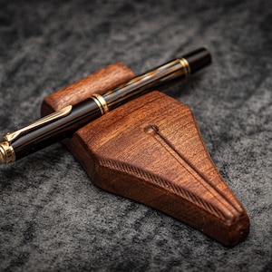 The Nib Rest Wooden Pen Stand - Mahogany Pen Rest, Handmade Fountain Pen Holder, Desk Organizer, Wood Pen Display Stand, Desk Decor Gift