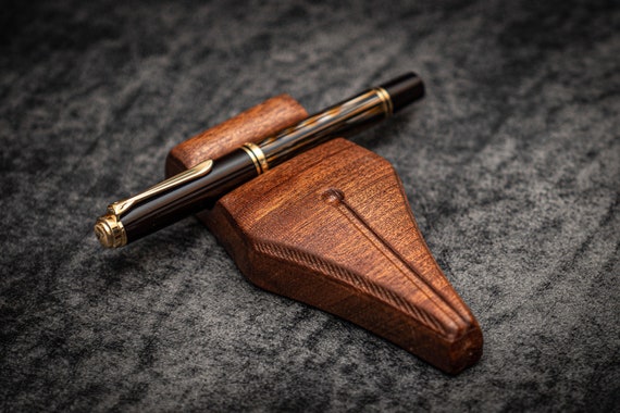 The Nib Rest Wooden Pen Stand - Mahogany Pen Rest, Handmade Fountain Pen Holder, Desk Organizer, Wood Pen Display Stand, Desk Decor Gift