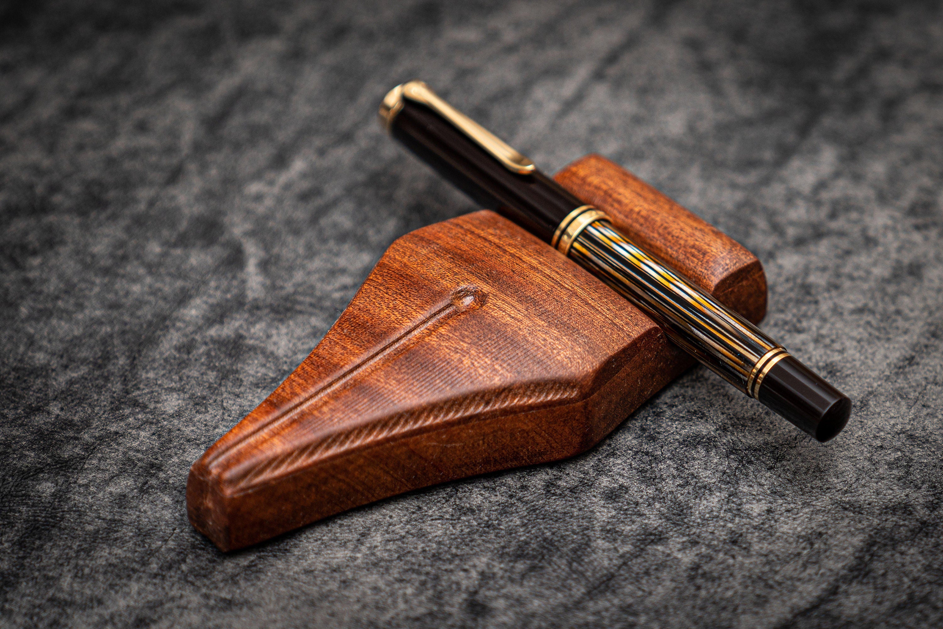 The Nib Rest Wooden Pen Stand - Mahogany Pen Rest, Handmade Fountain ...