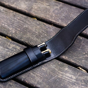 Leather Flap Pen Case for Two Pens Black, Handmade Full Grain Leather Fountain Pen Sleeve, Compact Pen Holder, Gift for Writers, Artists