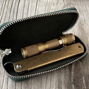 Leather Zippered Double Pen Case for Kaweco - Pocket Pen - Crazy Horse Forest Green