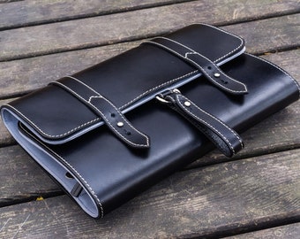 Leather Toiletry / Travel Bag - Black