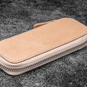 Leather Zippered Double Pen Case for Kaweco - Pocket Pen - Undyed Leather-