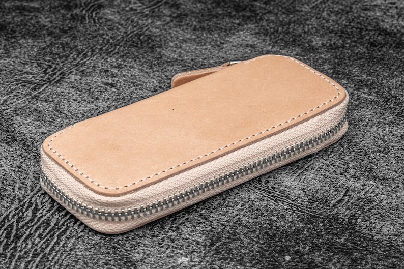 Leather Zippered Double Pen Case for Kaweco - Pocket Pen - Undyed Leather-