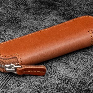 Leather Zippered Single Pen Case for Kaweco - Pocket Pen - Brown-