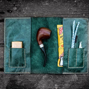 Pipe Pouch – Navy Leather Tobacco Roll, Handcrafted Leather Pipe Case, Personalized Tobacco Pouch, Luxury Gift for Smoker, Pipe Holder Bag
