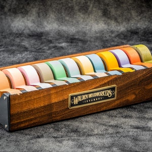 Wooden Multi Washi Tape Dispenser – Walnut Craft Organizer, Tape Holder, Desk Storage Box, Handmade Office Accessory, Gift for Crafters