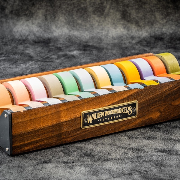 Wooden Multi Washi Tape Dispenser – Walnut Craft Organizer, Tape Holder, Desk Storage Box, Handmade Office Accessory, Gift for Crafters