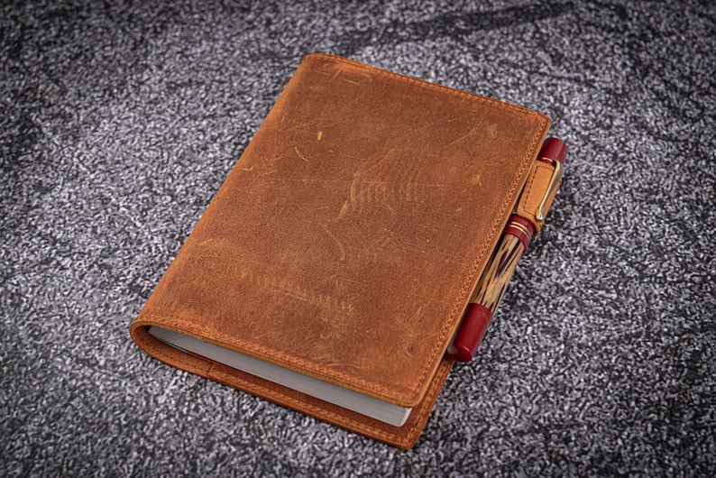 Crazy Horse Brown Leather Slim A6 Notebook Planner Cover