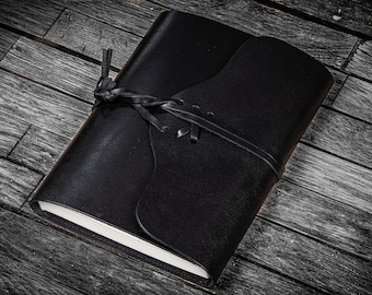Refillable Leather Wrap Journal / Planner Cover - Black