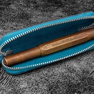Leather Zippered Single Pen Case for Kaweco - Pocket Pen - C. H. Ocean Blue-