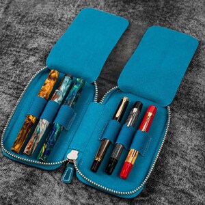 Leather Zippered 6 Slots Pen Case - C.H. Ocean Blue
