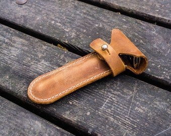 Leather Safety Razor Case – Crazy Horse Brown, Handmade Shaving Travel Pouch, DE Razor Holder, Grooming Gift for Men, Made in Turkey
