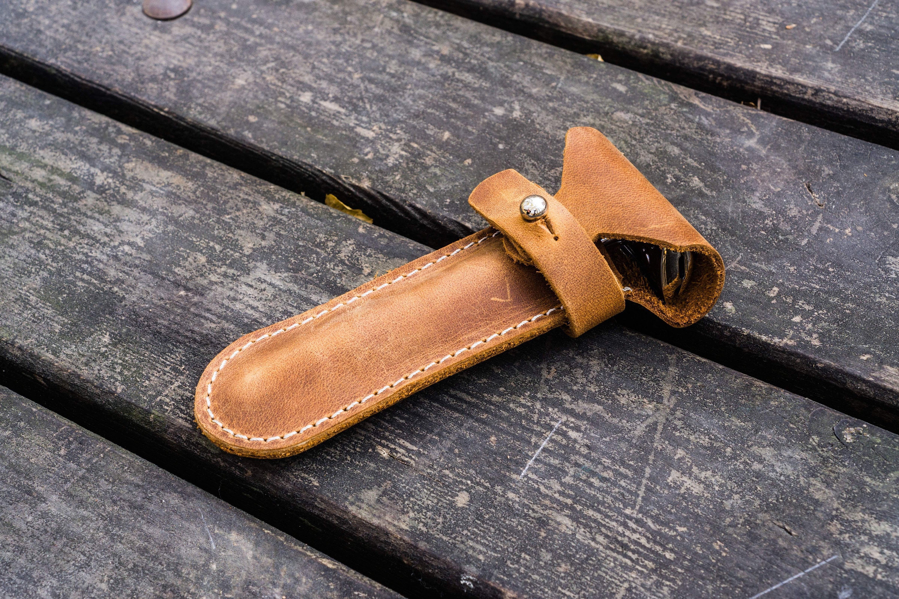 Leather Safety Razor Case – Crazy Horse Brown, Handmade Shaving