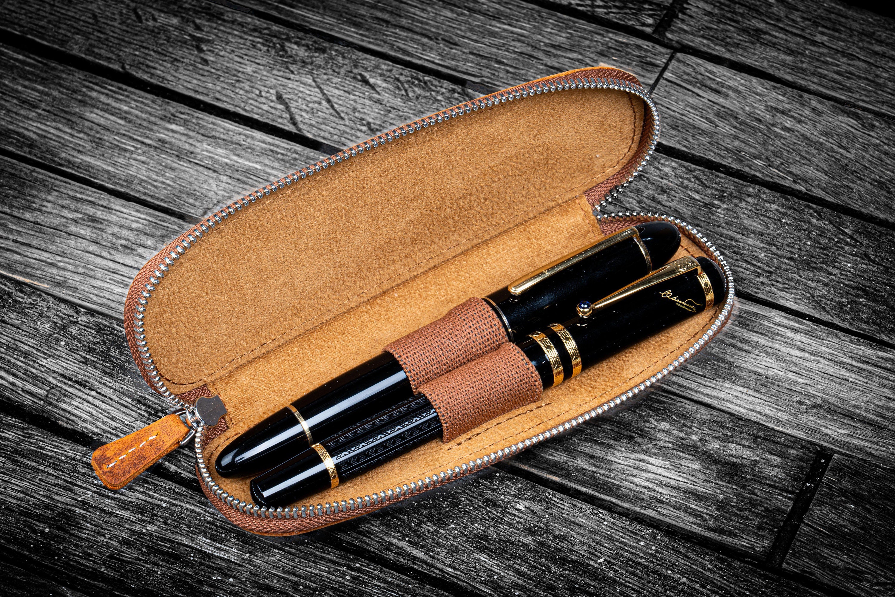 The Old School - Leather Molded Pen Case for 5 Pens - Distressed Leather