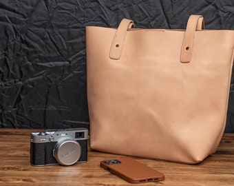 Leder Henkeltasche - Ungefärbtes Leder