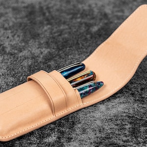 Leather Flap Pen Case for Three Pens - Undyed Leather