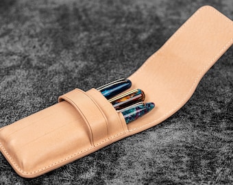 Leather Flap Pen Case for Three Pens - Undyed Leather