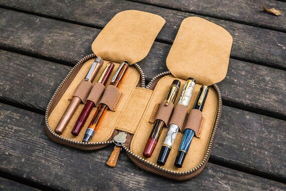 Leather Zippered Single Fountain Pen Pouch - Crazy Horse Tan