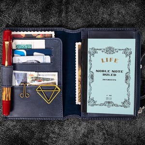 Leder Geldbörse Einsatz für Traveler&#39;s Notebook - Passport Größe - Crazy Horse Navy Blau