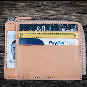 Cartera mini de cuero con cremallera - Cuero sin teñir