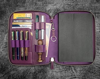 Leather Zippered A5 Leuchtturm1917 Notebook Folio - Purple